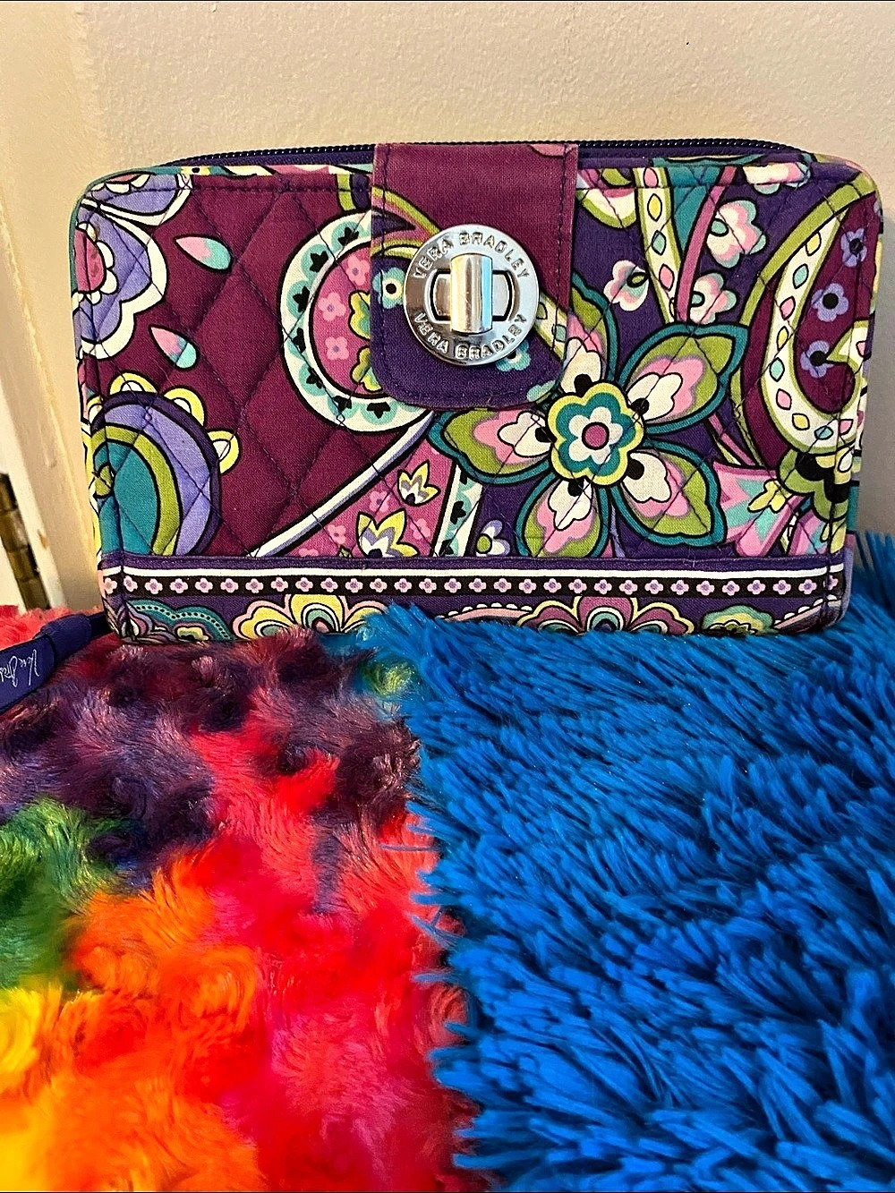 Vera Bradley Turnlock Wallet Floral in Purple & Multicolor